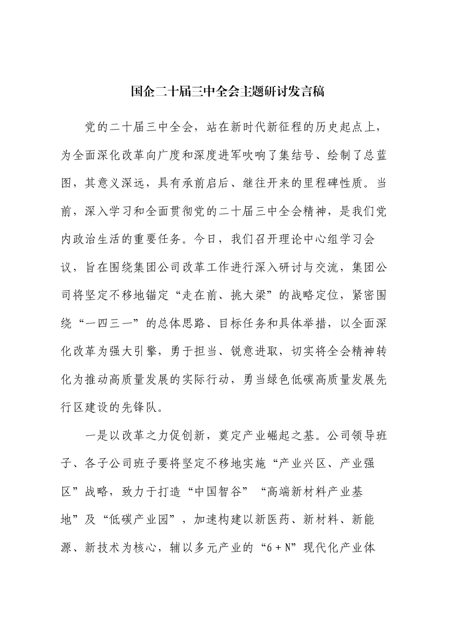 国企二十届三中全会主题研讨发言稿.docx,第1页预览