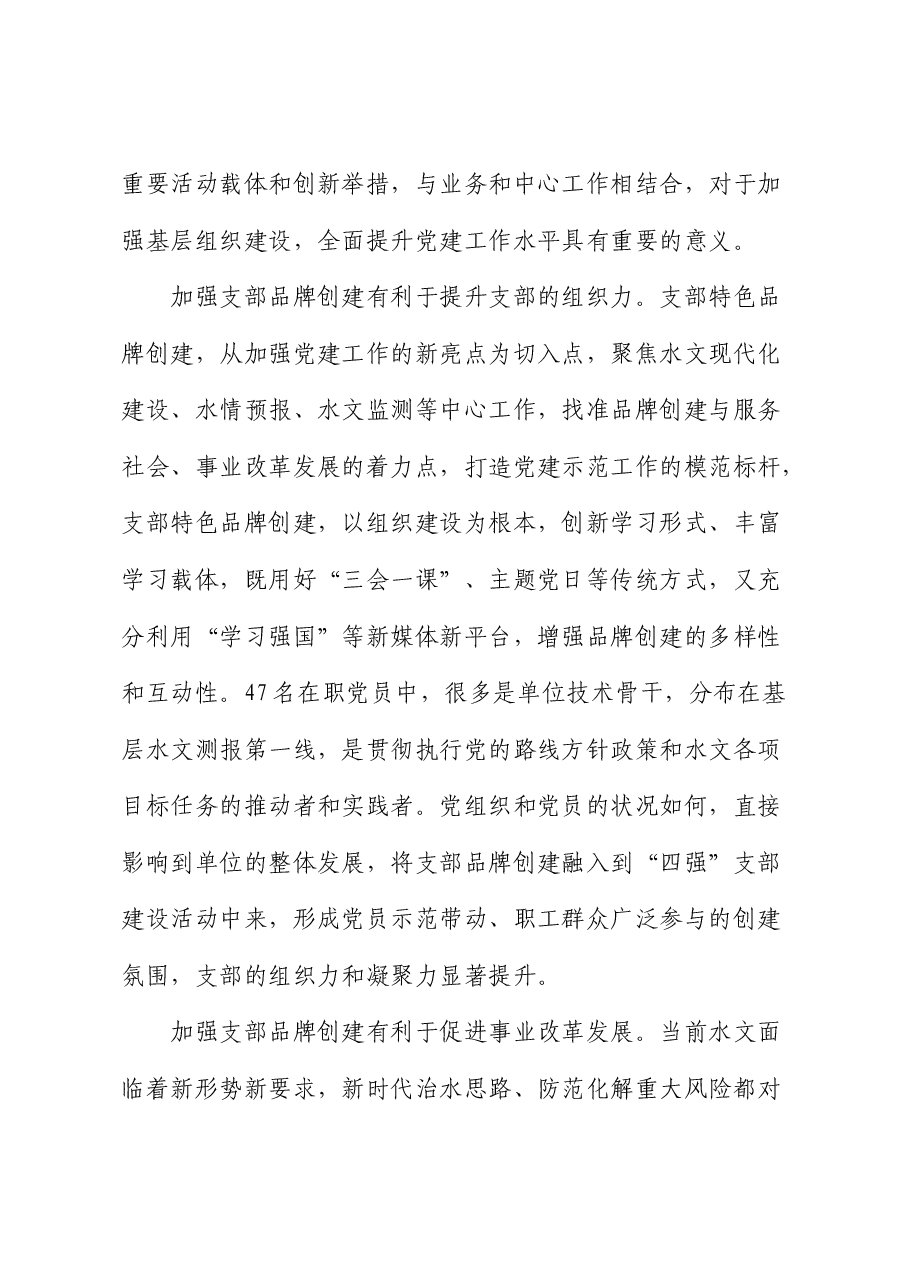 以支部品牌建设为抓手 提升党支部组织力的实践与思考(水利).docx,第4页预览