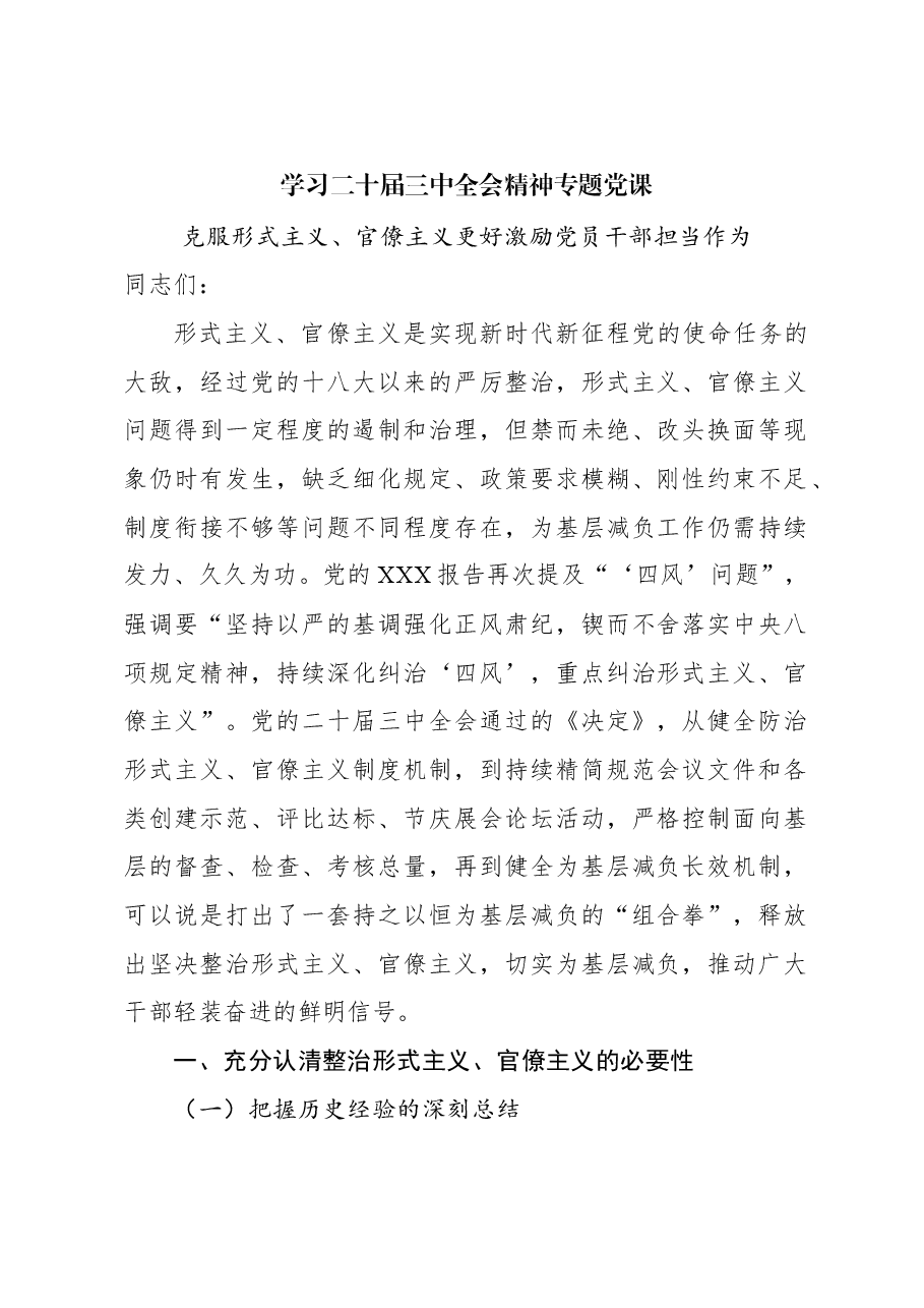 学习二十届三中全会精神专题党课——克服形式主义、官僚主义更好激励党员干部担当作为.docx,第1页预览