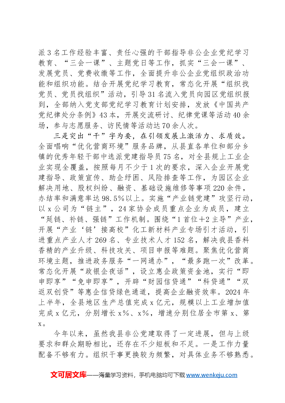 2024年县非公党建工作半年总结报告.docx，第2页预览
