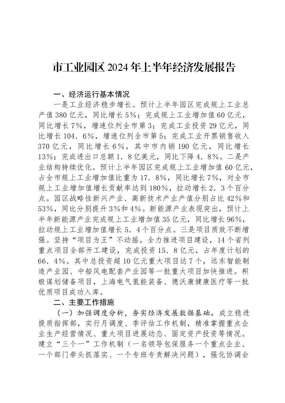 市工业园区2024年上半年经济发展报告.docx,第1页预览