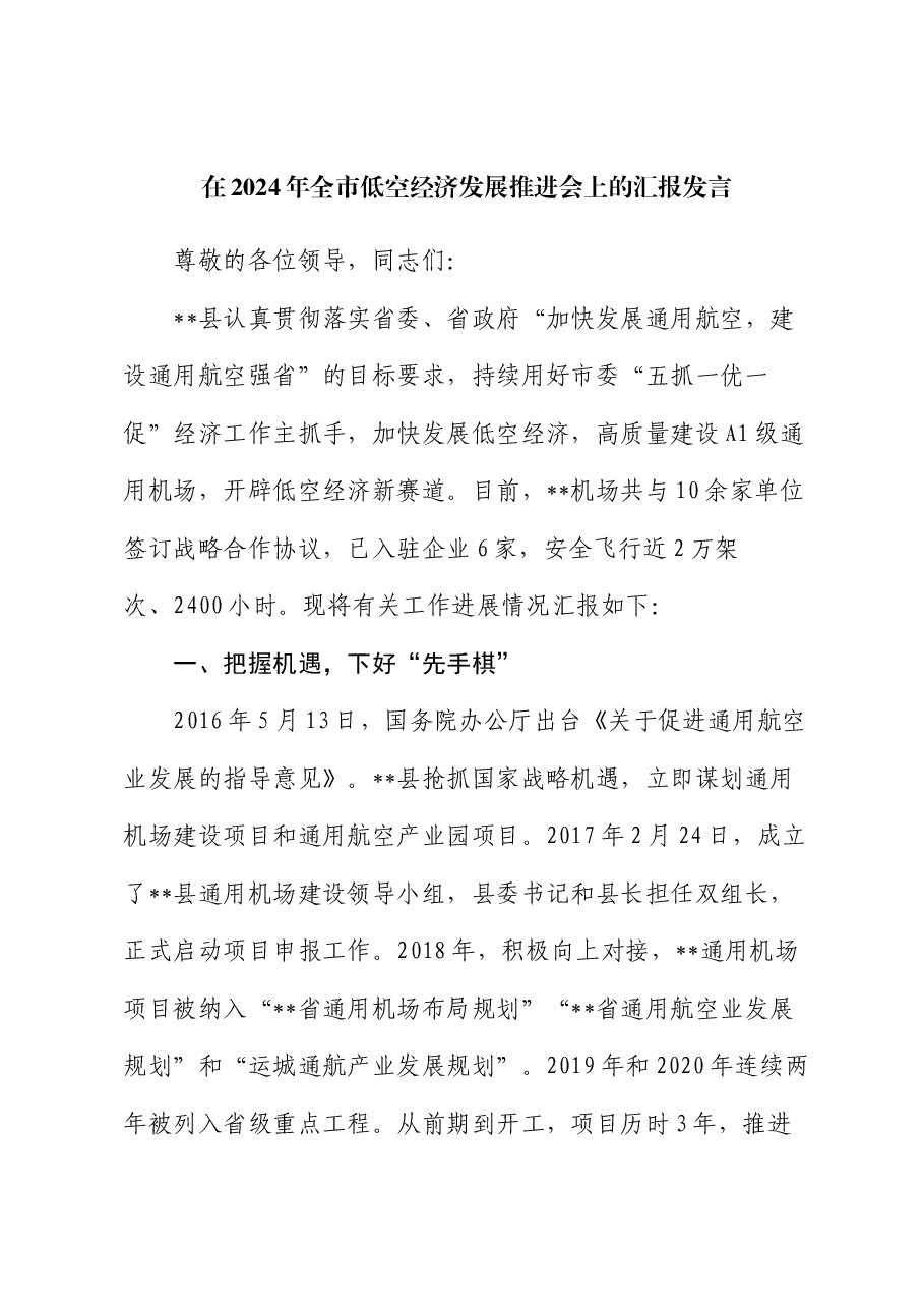 在2024年全市低空经济发展推进会上的汇报发言.docx,第1页预览