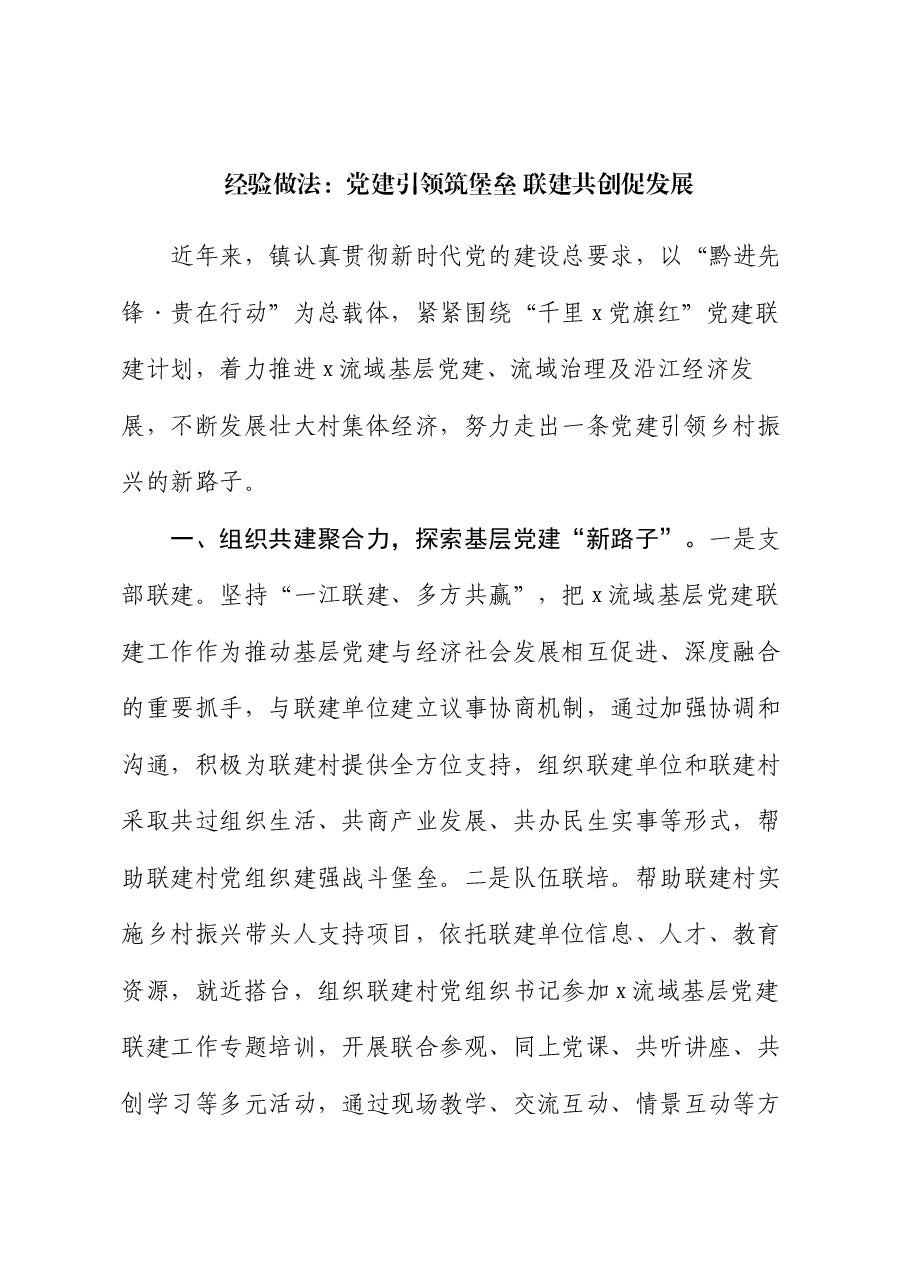 经验做法：党建引领筑堡垒 联建共创促发展.docx，第1页预览