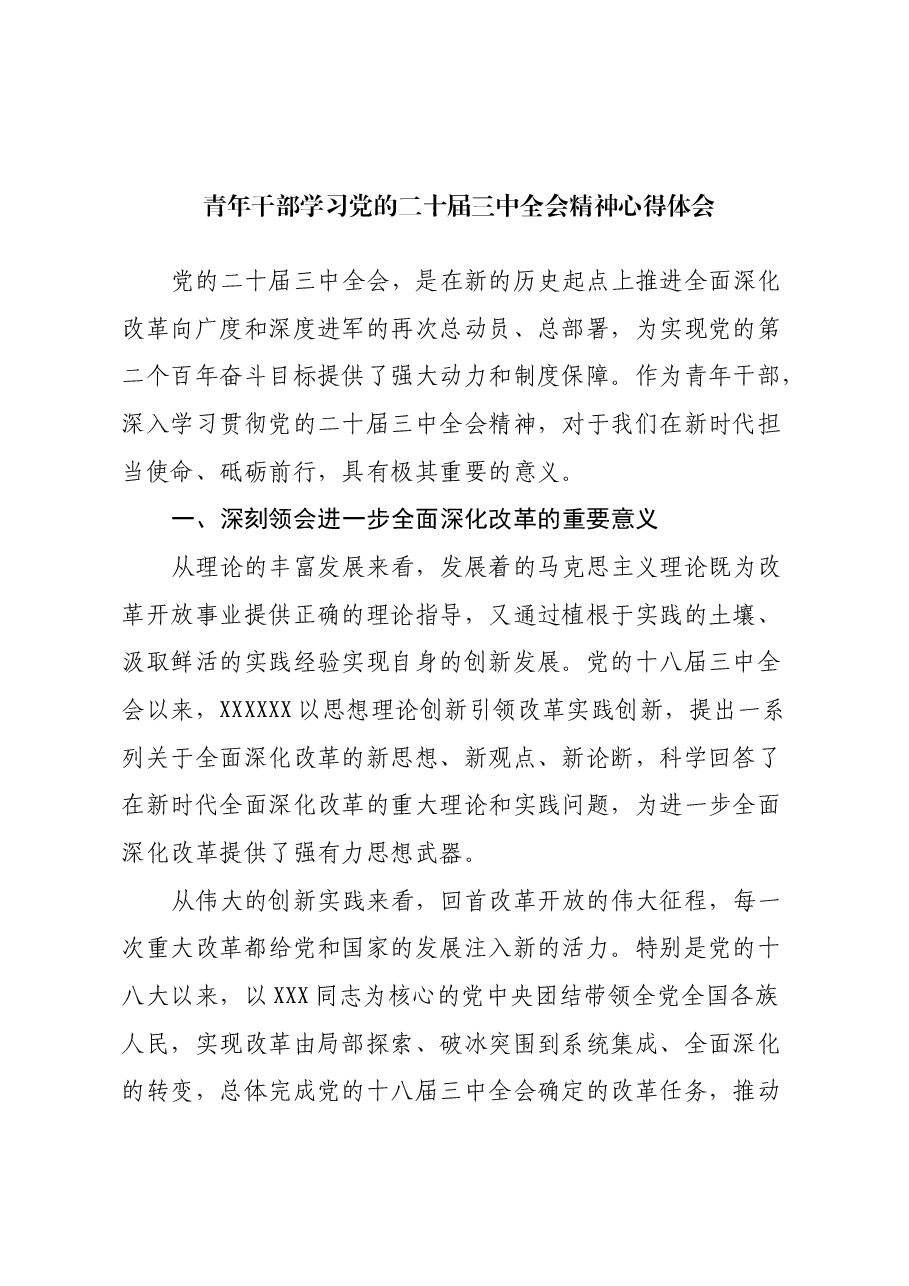 青年干部学习党的二十届三中全会精神心得体会.docx,第1页预览