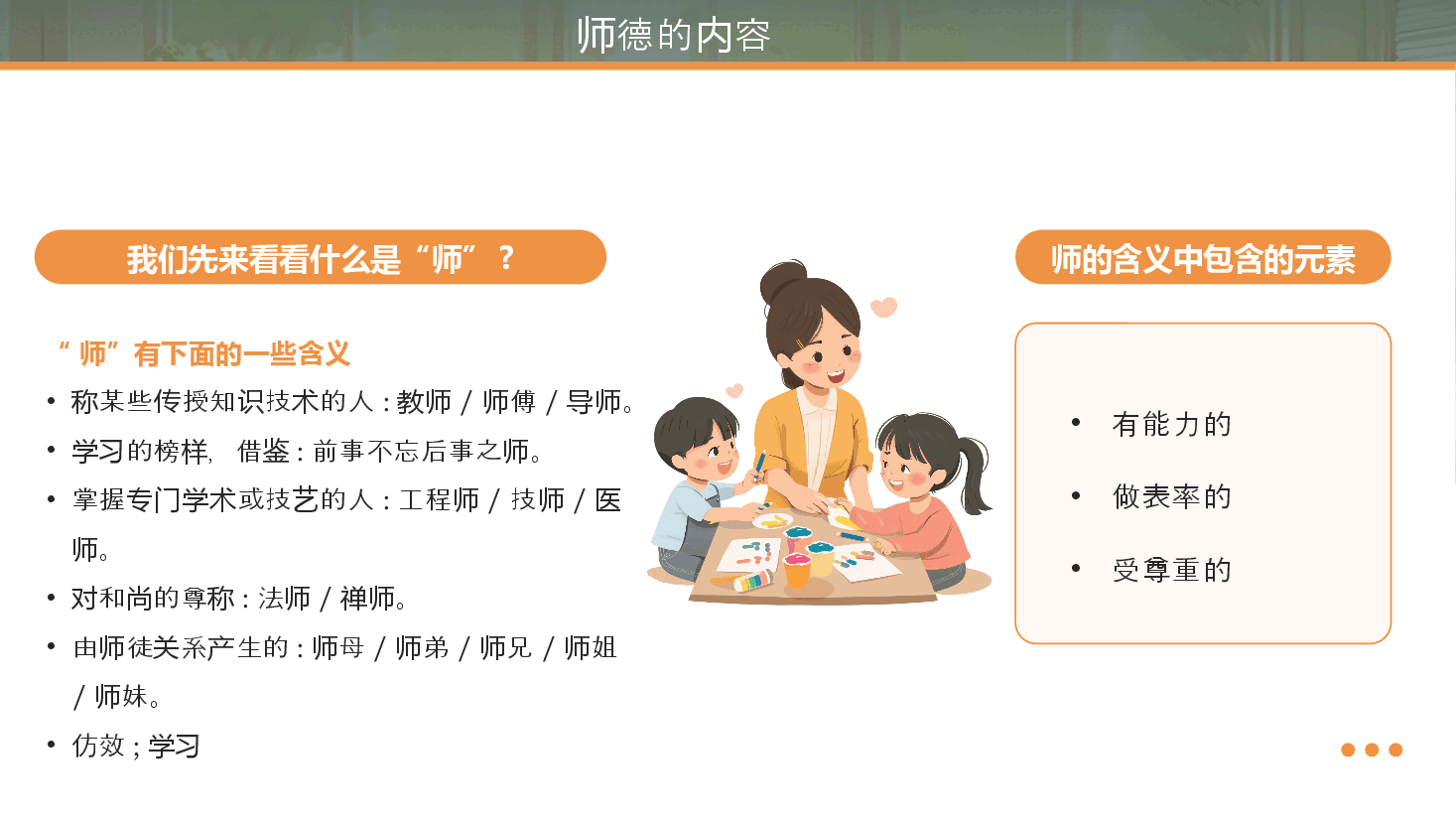 绿色插画风教师节师德演讲PPT模板.pptx,第4页预览