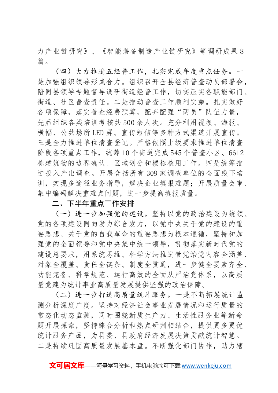 某县统计局2024年上半年工作总结及下半年工作计划.docx,第3页预览