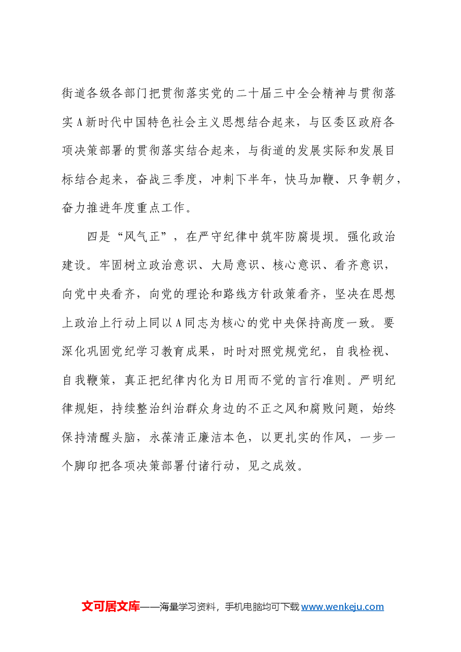 乡镇街道三中全会精神研讨发言：辩证看 全力拼 务实干 风气正.docx，第4页预览