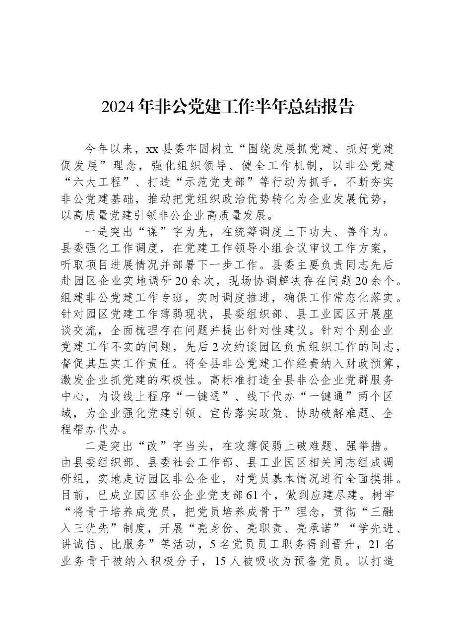 2024年非公党建工作半年总结报告.docx,第1页预览