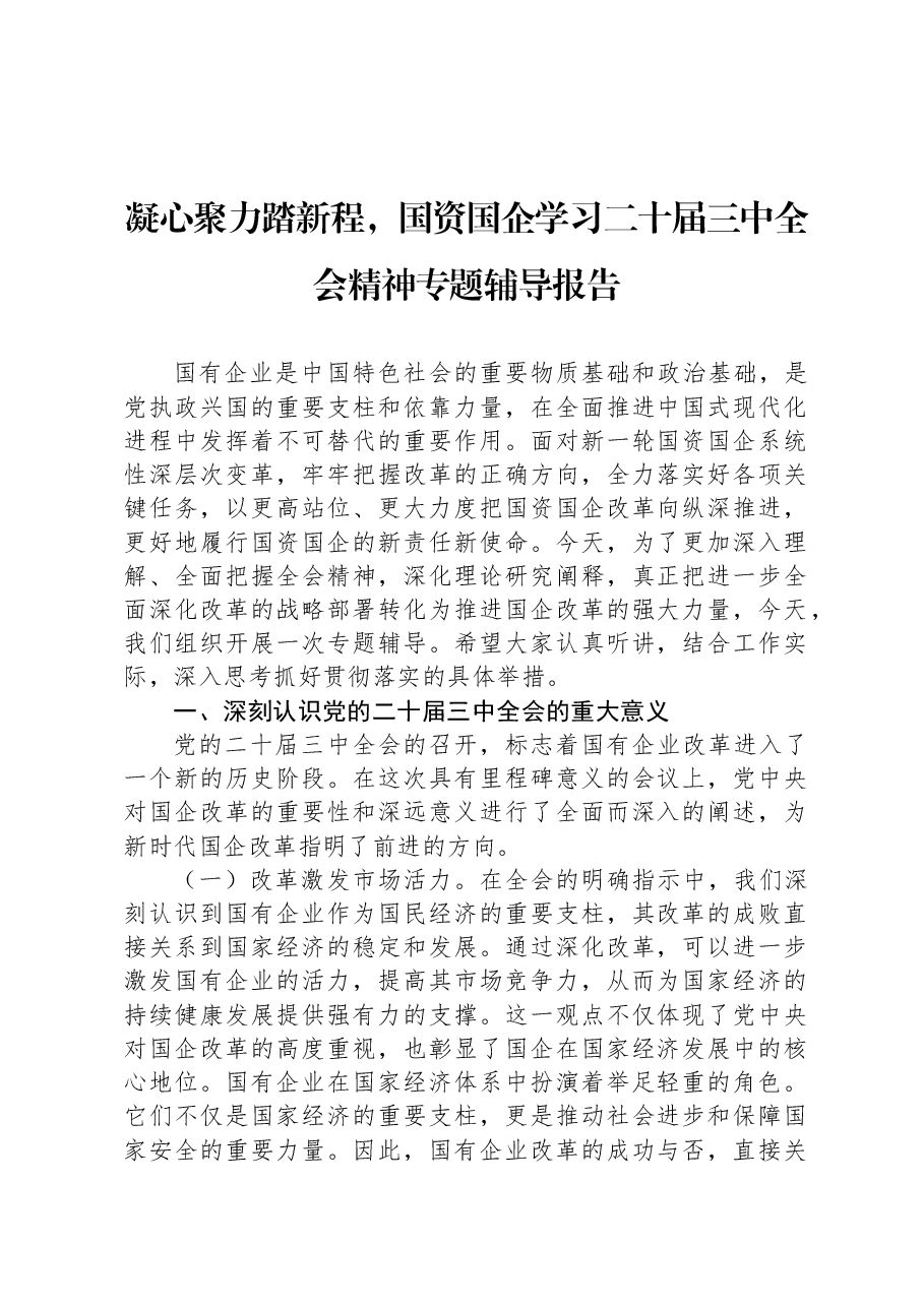 凝心聚力踏新程,国资国企学习二十届三中全会精神专题辅导报告.docx,第1页预览