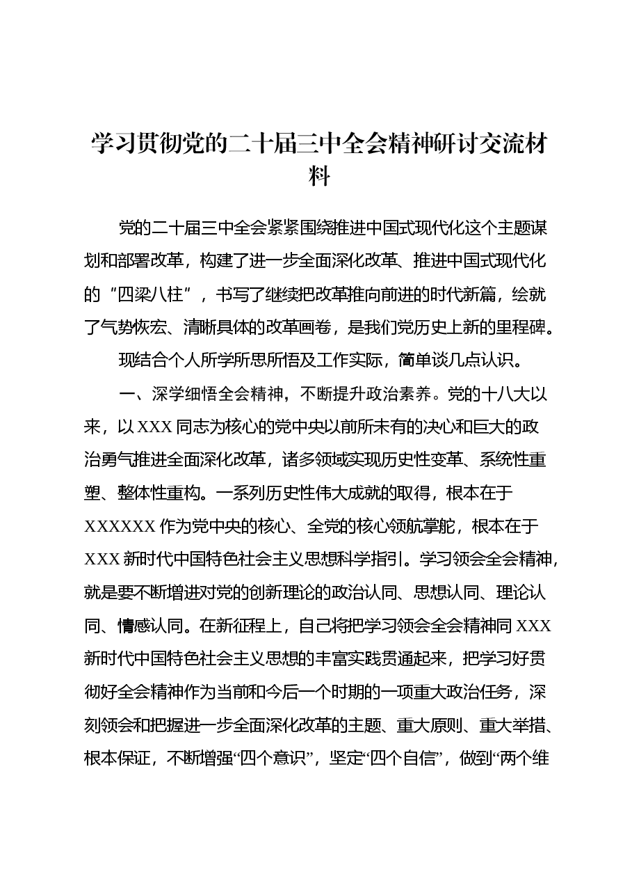 学习贯彻党的二十届三中全会精神研讨交流材料 (8).docx，第1页预览