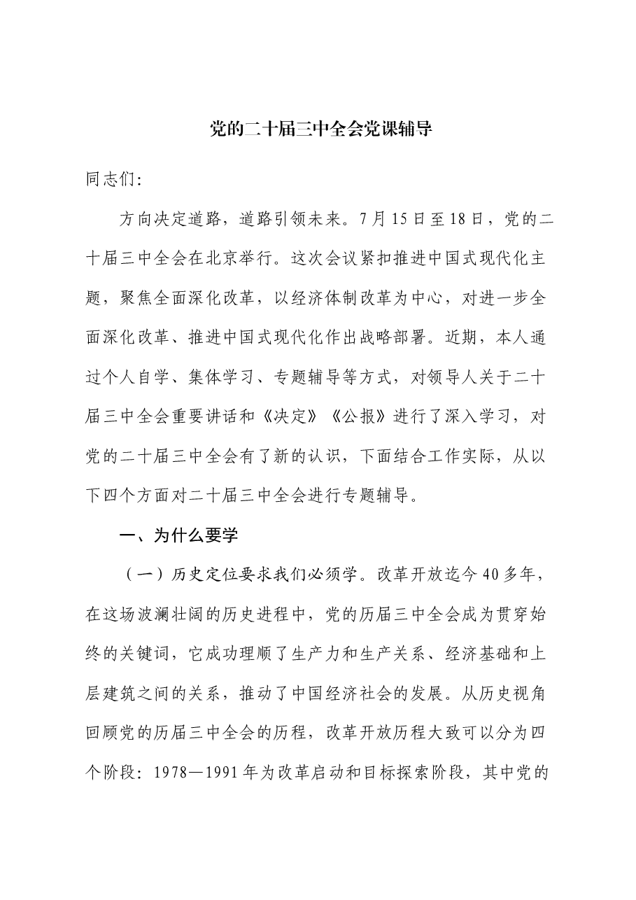全会精神宣讲讲稿+PPT(已分开上传):深入学习领会党的二十届三中全会精神.docx,第1页预览