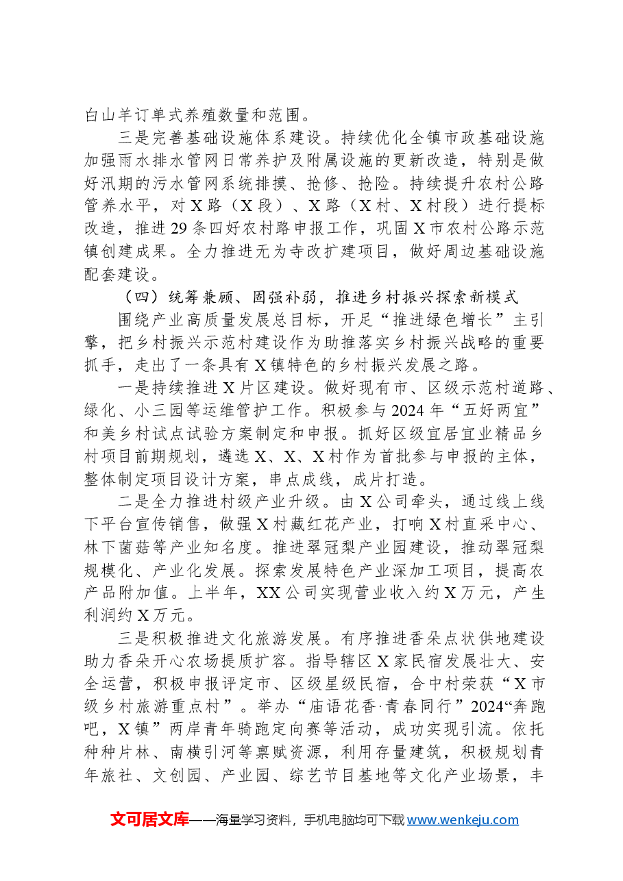 X镇关于2024年上半年经济社会发展情况及下半年工作安排的报告.docx,第4页预览