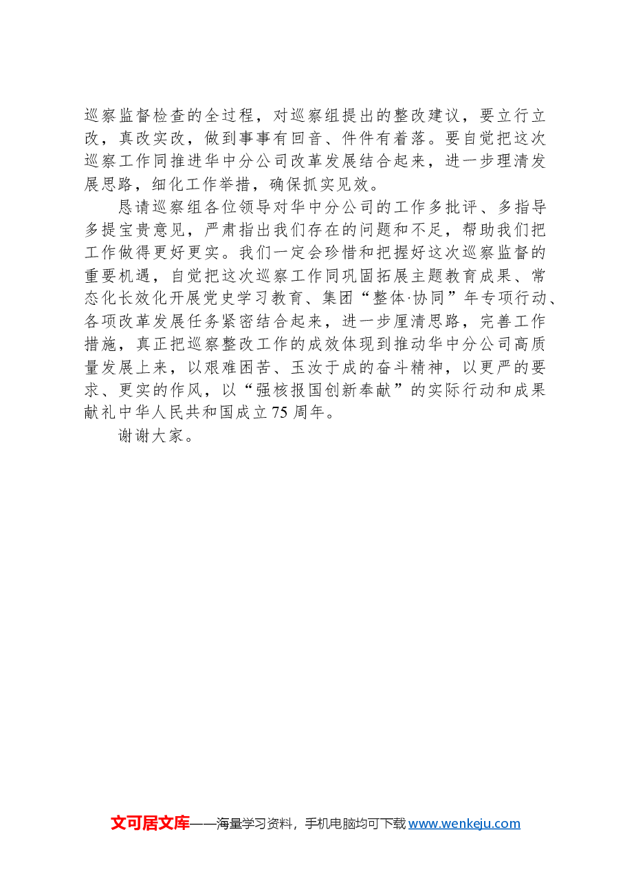 公司党委书记在巡察工作动员会上的表态发言.docx,第3页预览