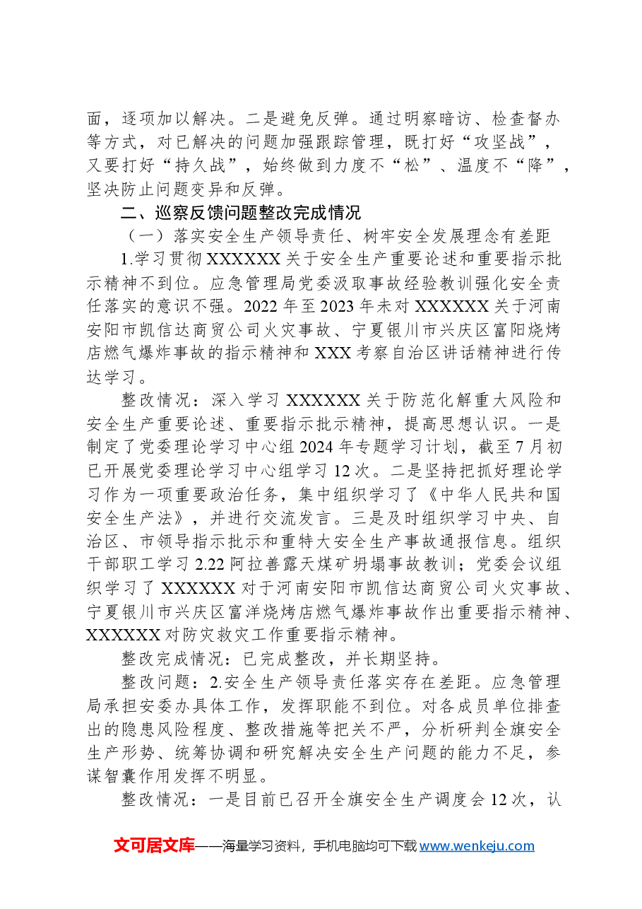 XX局关于市委巡察组安全生产工作开展专项巡察整改情况的报告.docx,第2页预览