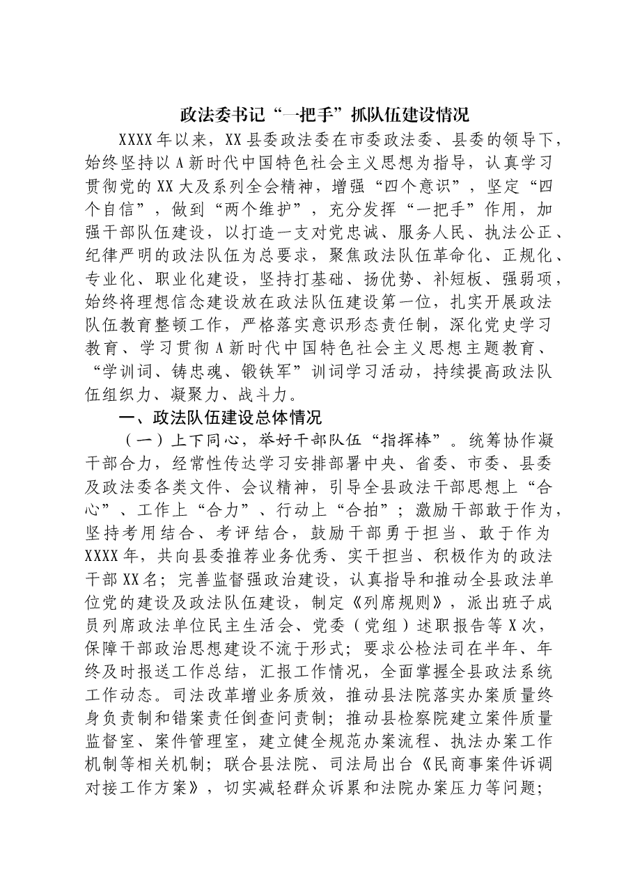政法委书记“一把手”抓队伍建设情况.docx,第1页预览
