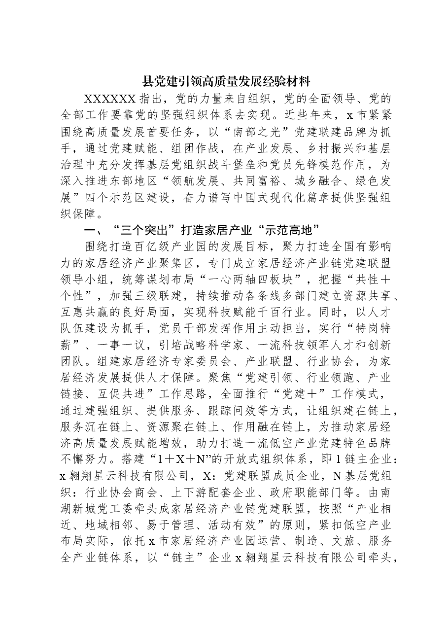 县党建引领高质量发展经验材料.docx,第1页预览