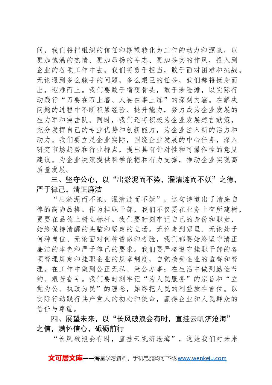 挂职干部表态发言:破浪乘风行万里,挂职砺剑谱新篇.docx,第2页预览