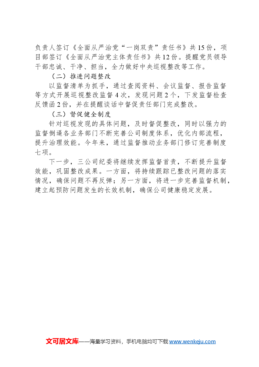 公司纪委关于巡视整改监督工作的汇报发言.docx,第3页预览