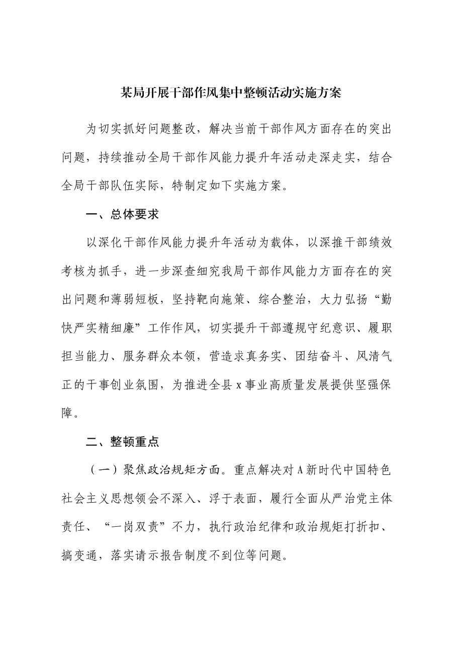 局开展干部作风集中整顿活动实施方案.docx,第1页预览