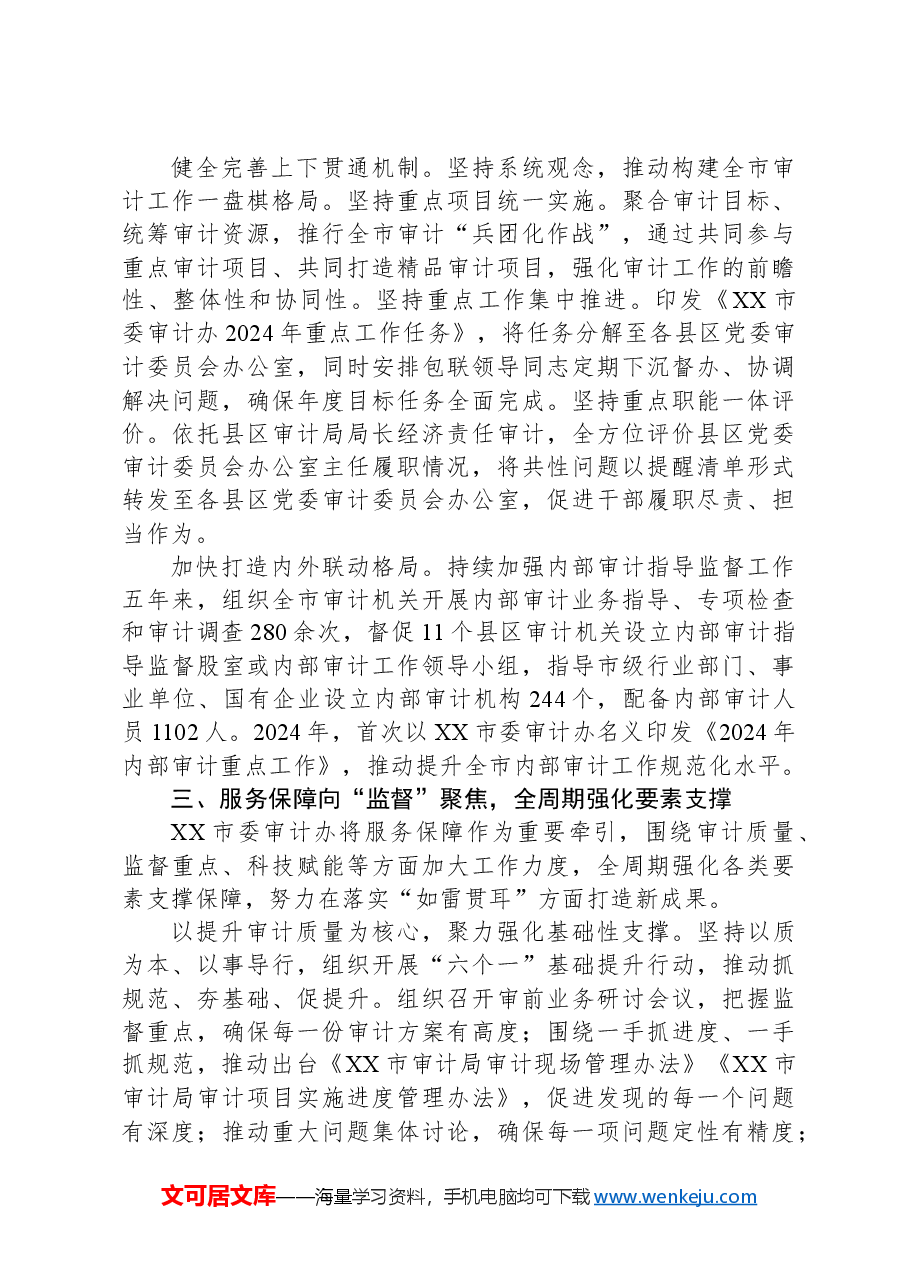 交流发言:坚持和加强党的全面领导+奋力开创新时代审计工作新局面.docx,第3页预览