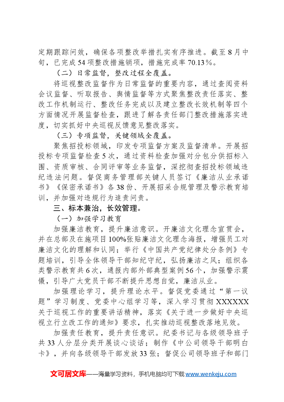 公司纪委关于巡视整改监督工作的汇报发言.docx,第2页预览