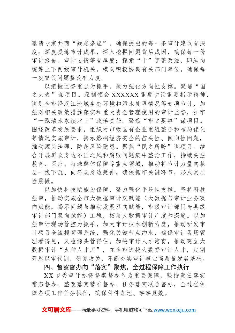 交流发言:坚持和加强党的全面领导+奋力开创新时代审计工作新局面.docx,第4页预览
