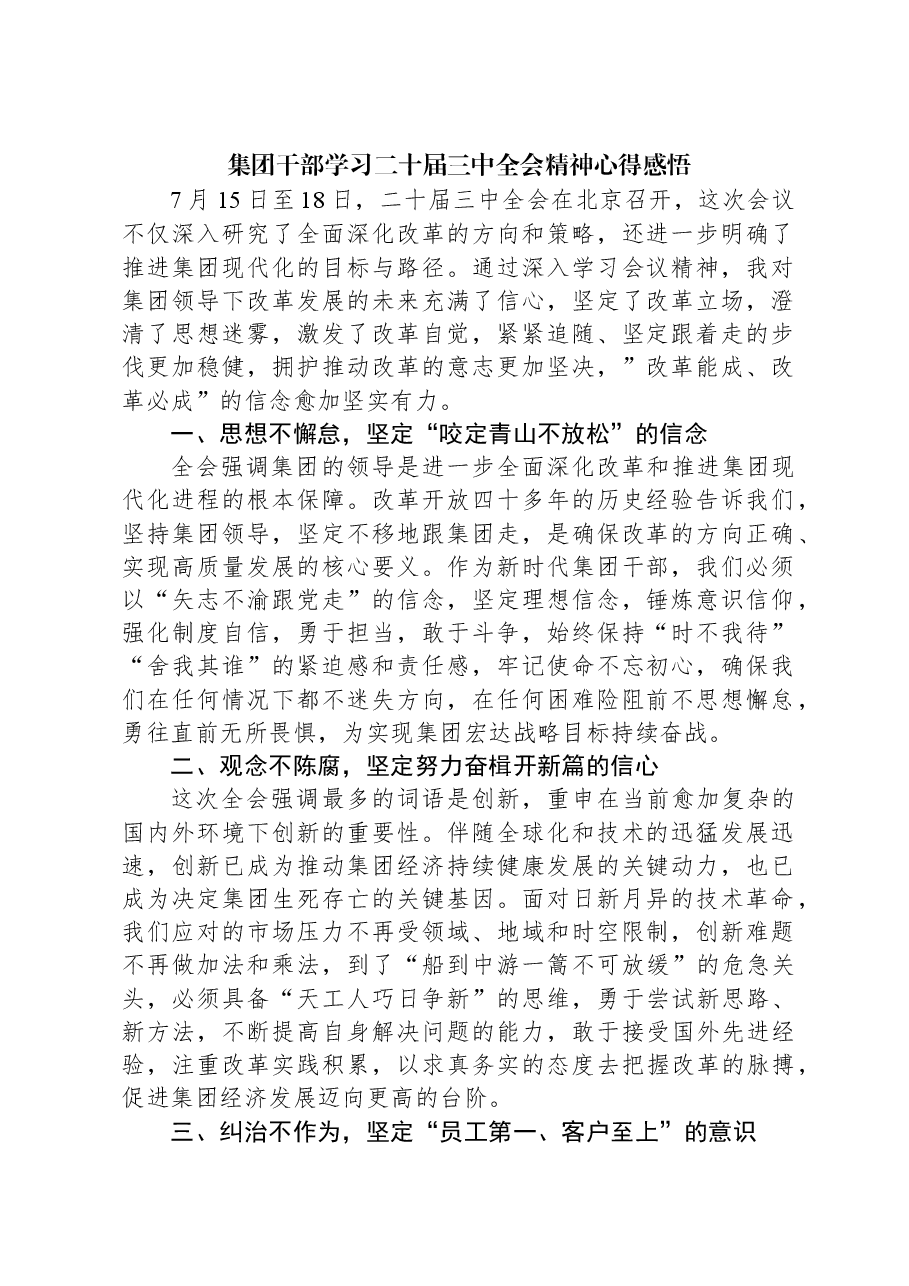 集团干部学习二十届三中全会精神心得感悟.docx,第1页预览