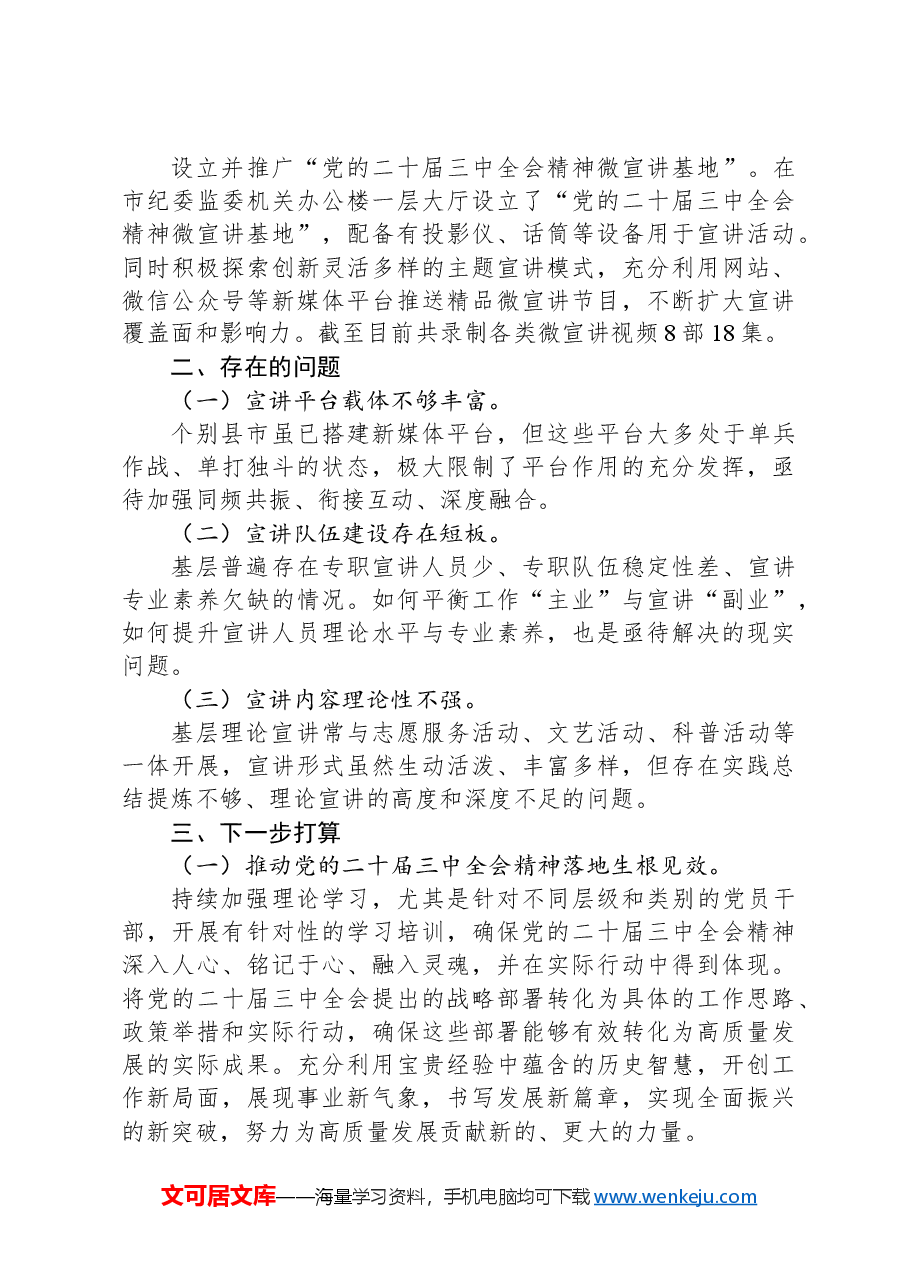 党的二十届三中全会精神宣传贯彻总结报告.docx,第3页预览