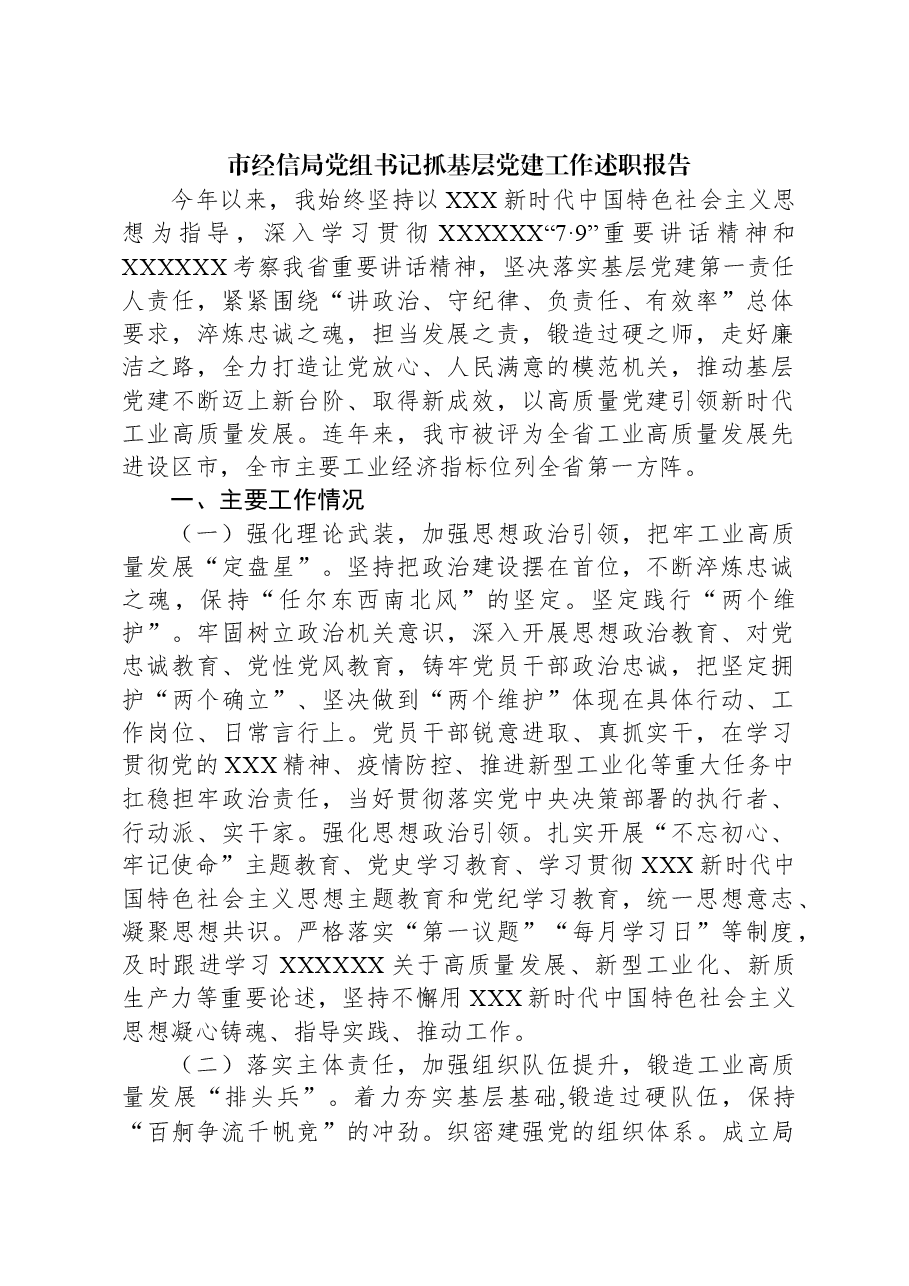 市经信局党组书记抓基层党建工作述职报告.docx，第1页预览