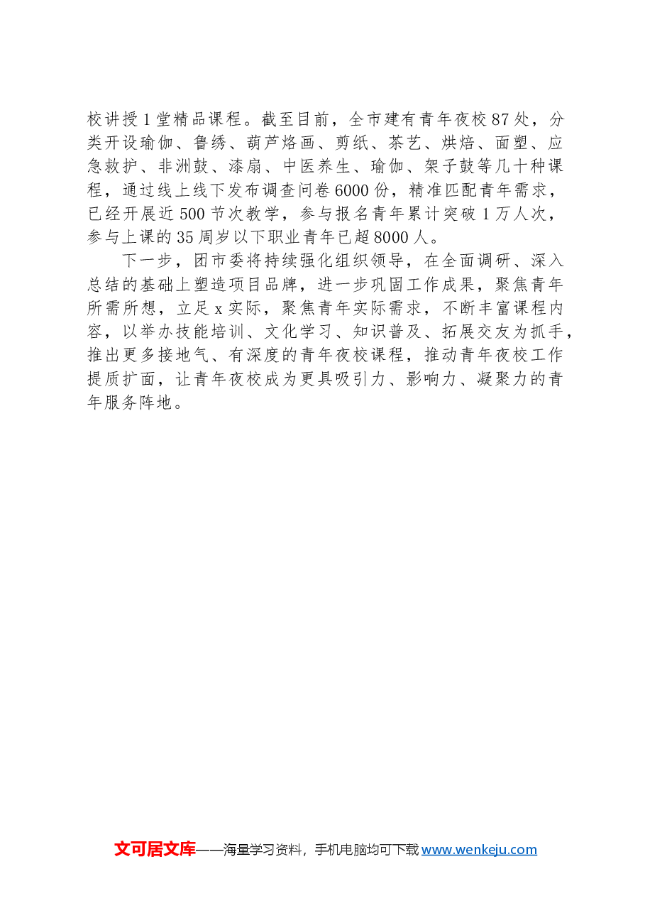 团市委书记关于青年夜校建设的交流发言.docx,第3页预览