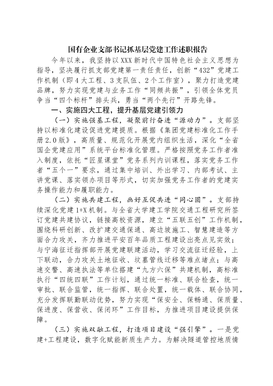 国有企业支部书记抓基层党建工作述职报告.docx,第1页预览