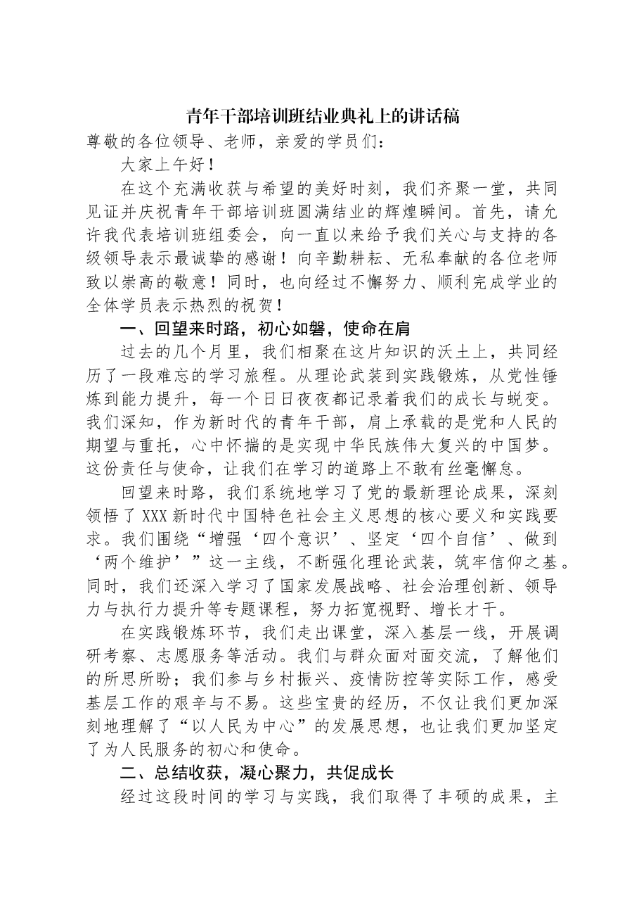 青年干部培训班结业典礼上的讲话稿.docx,第1页预览
