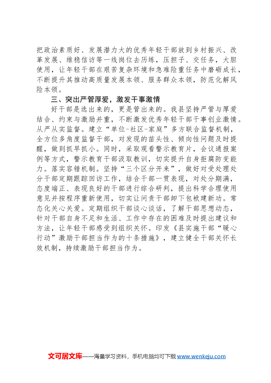 县委组织部部长在年轻干部队伍建设研讨会上的交流发言.docx,第2页预览