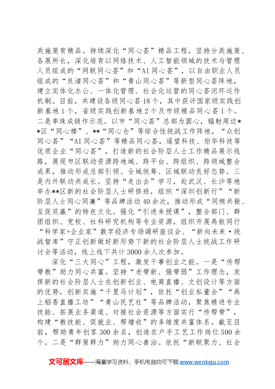 在2024年全市新的社会阶层人士统战工作推进会上的汇报发言.docx,第2页预览