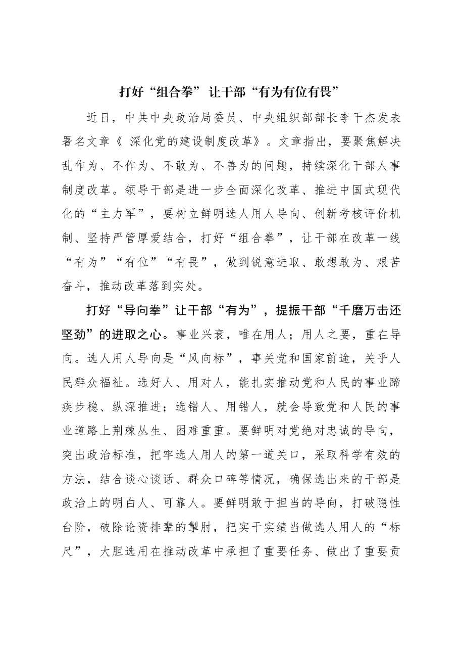 打好“组合拳” 让干部“有为有位有畏”.docx,第1页预览
