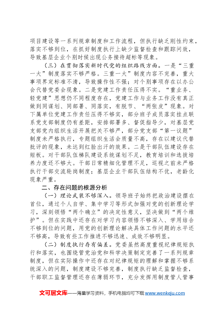 省委巡视反馈问题整改专题民主生活会班子对照检查材料.docx,第2页预览