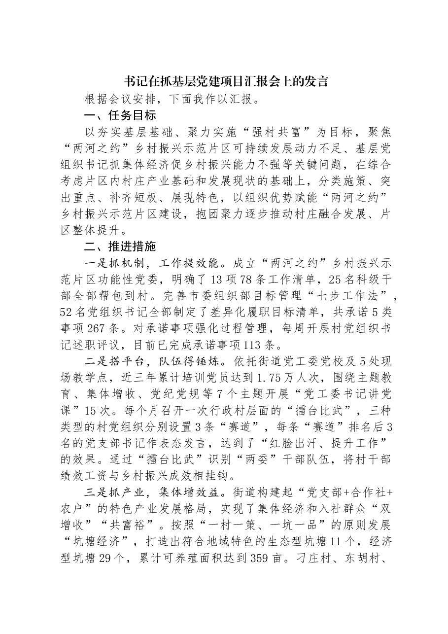 书记在抓基层党建项目汇报会上的发言.docx,第1页预览