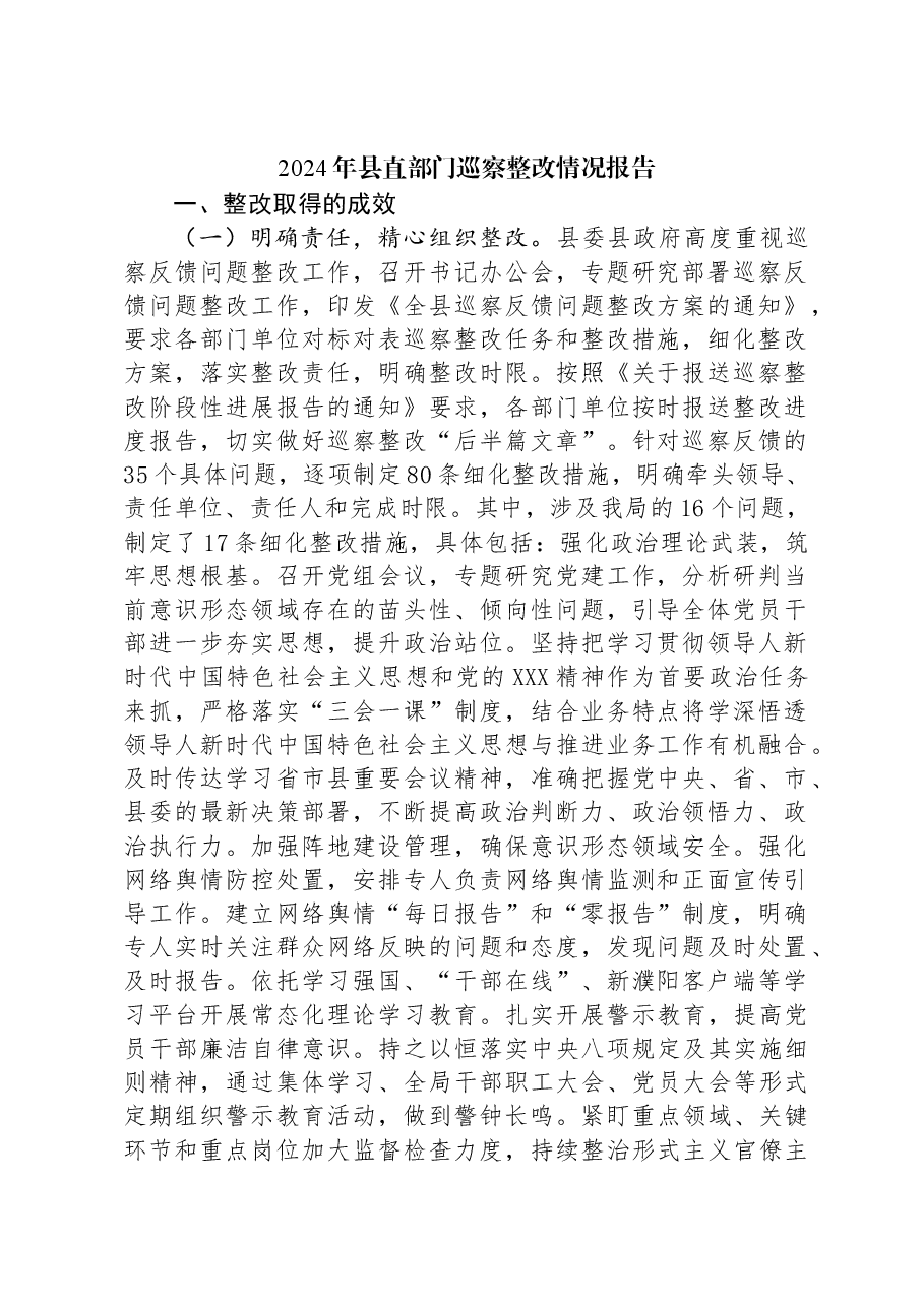 2024年县直部门巡察整改情况报告.docx,第1页预览