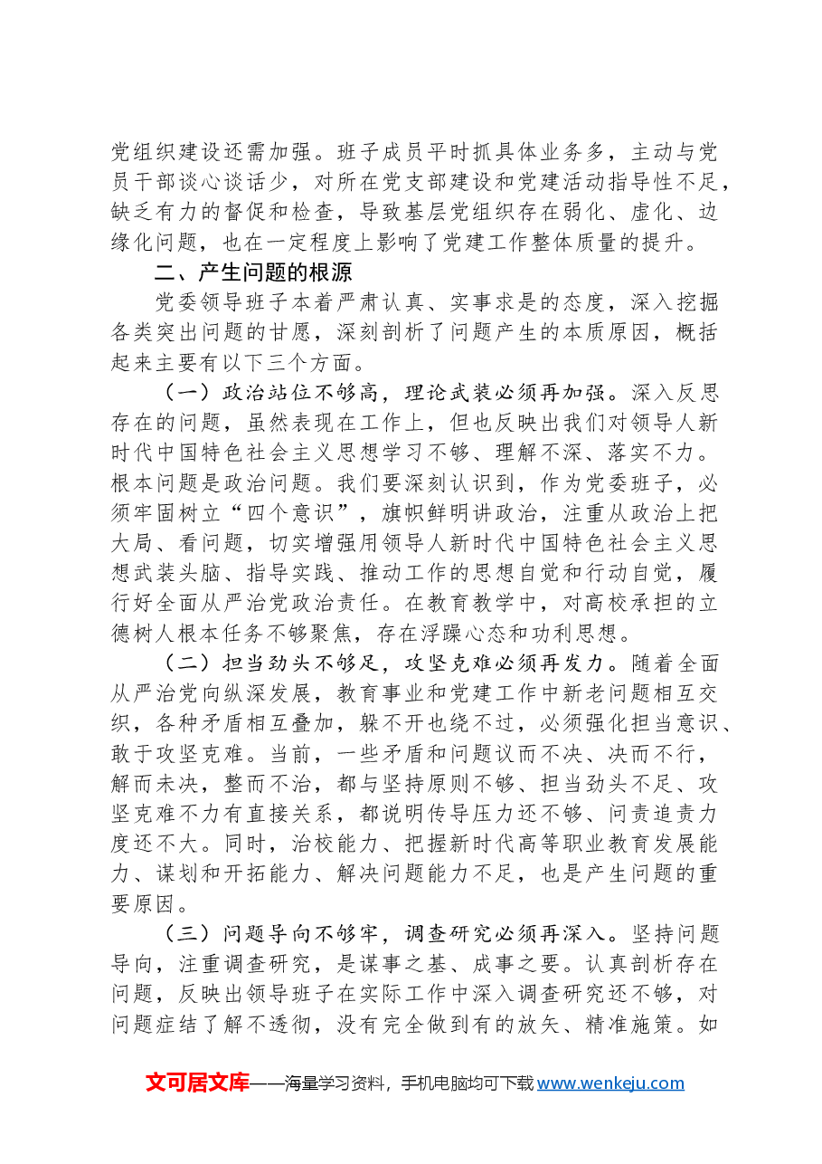 巡察整改专题民主生活会班子对照检查材料.docx,第3页预览