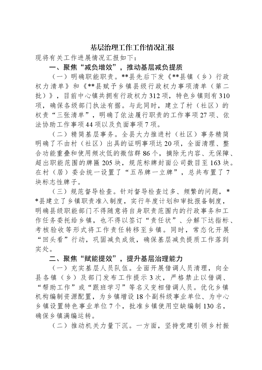 基层治理工作工作情况汇报.docx,第1页预览