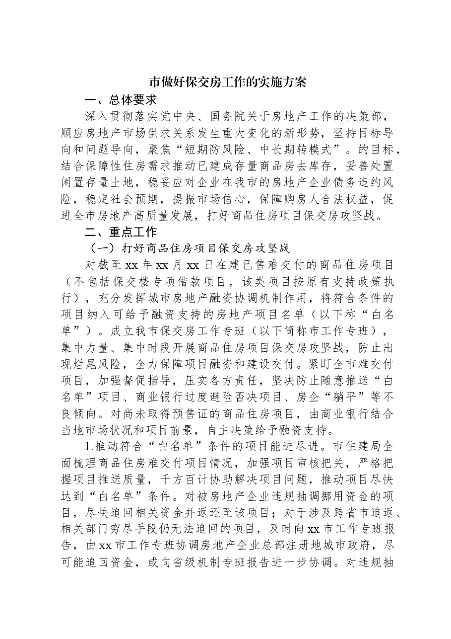 市做好保交房工作的实施方案.docx,第1页预览