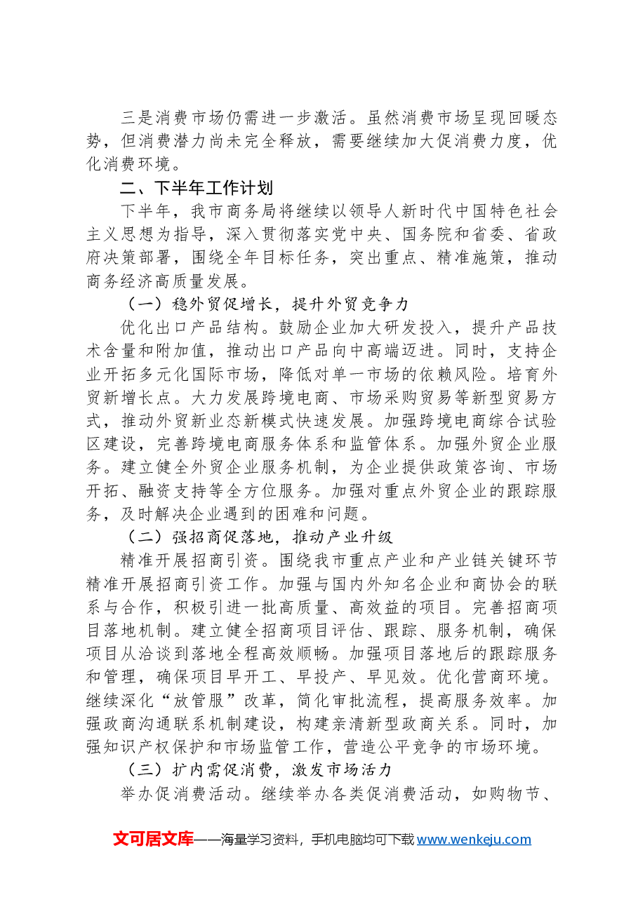 某市商务局2024年上半年工作总结及下半年工作计划.docx,第3页预览