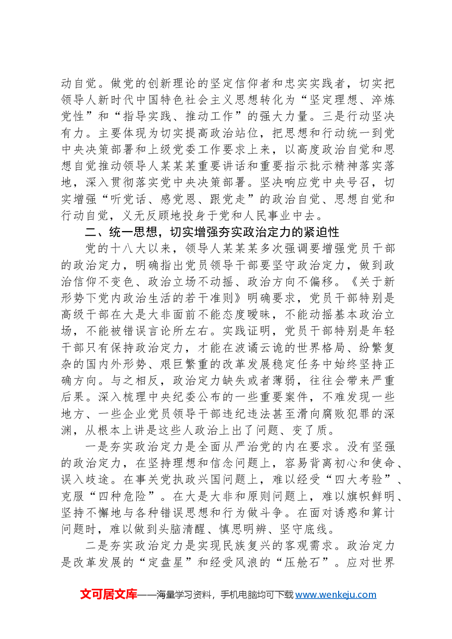 党课:增强政治定力展现新时代年轻干部精神风貌.docx,第2页预览