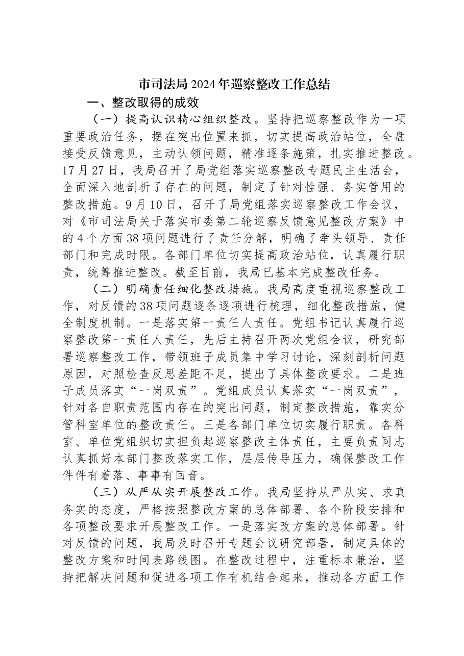 市司法局2024年巡察整改工作总结.docx,第1页预览
