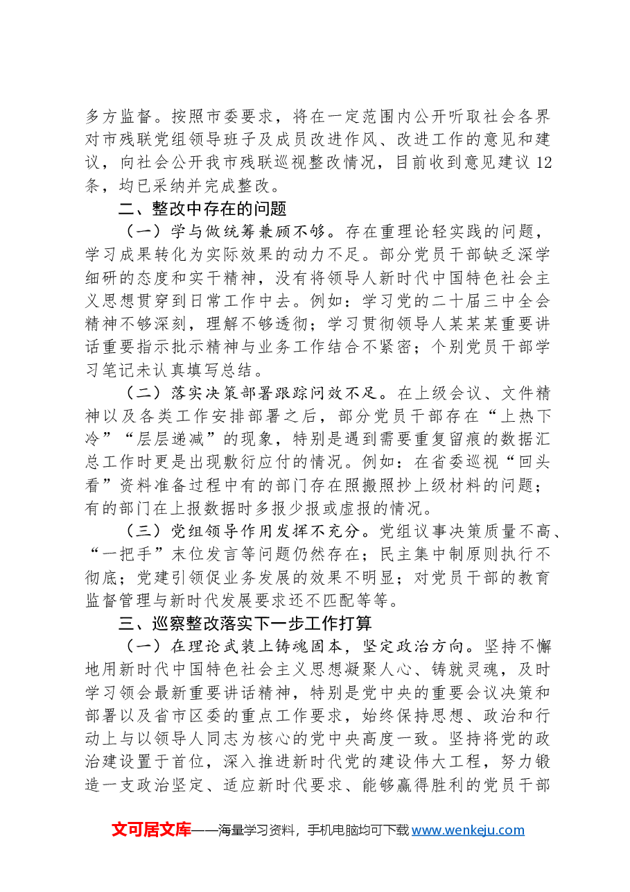 市残联2024年巡察整改工作总结.docx，第3页预览