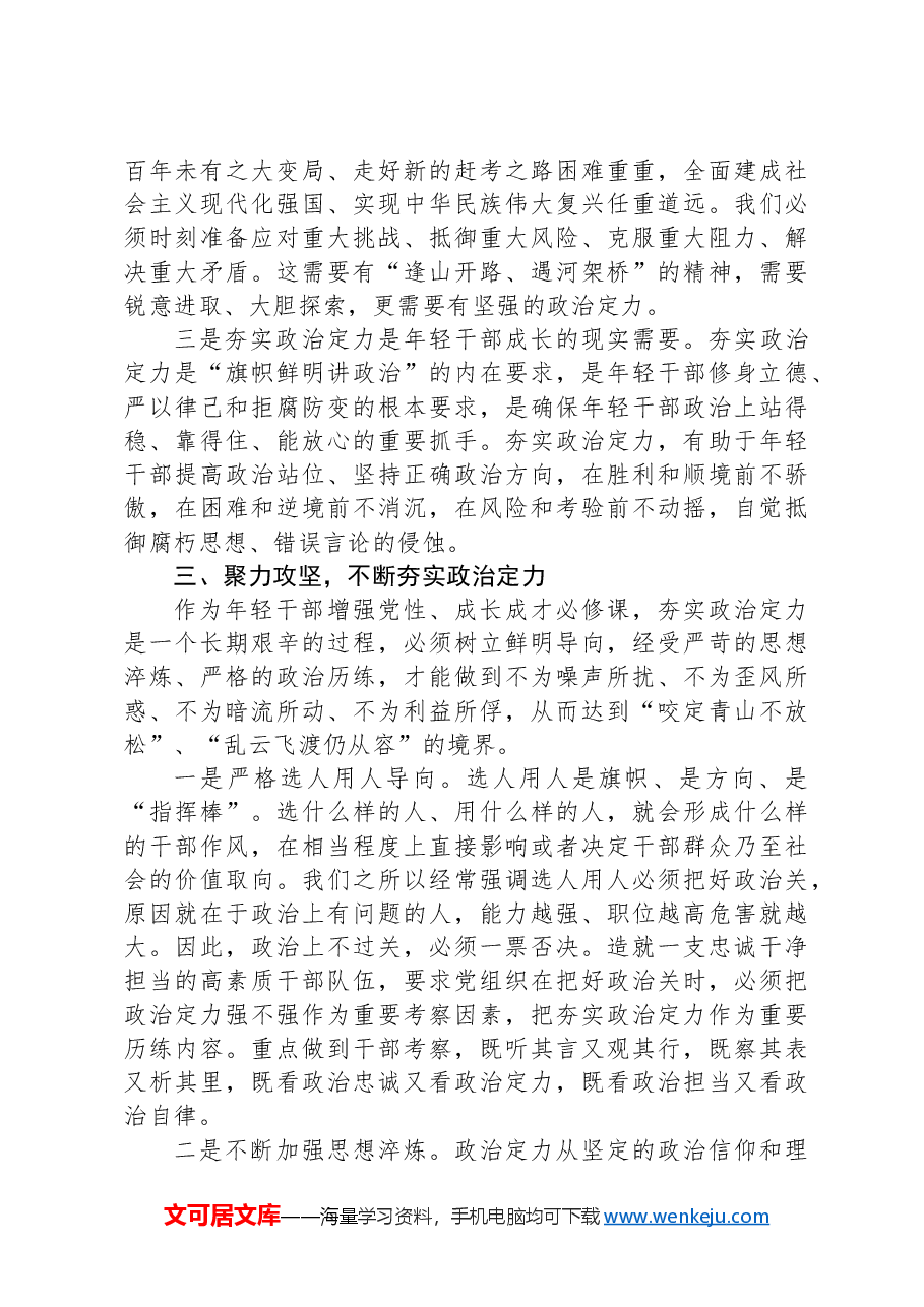 党课:增强政治定力展现新时代年轻干部精神风貌.docx,第3页预览