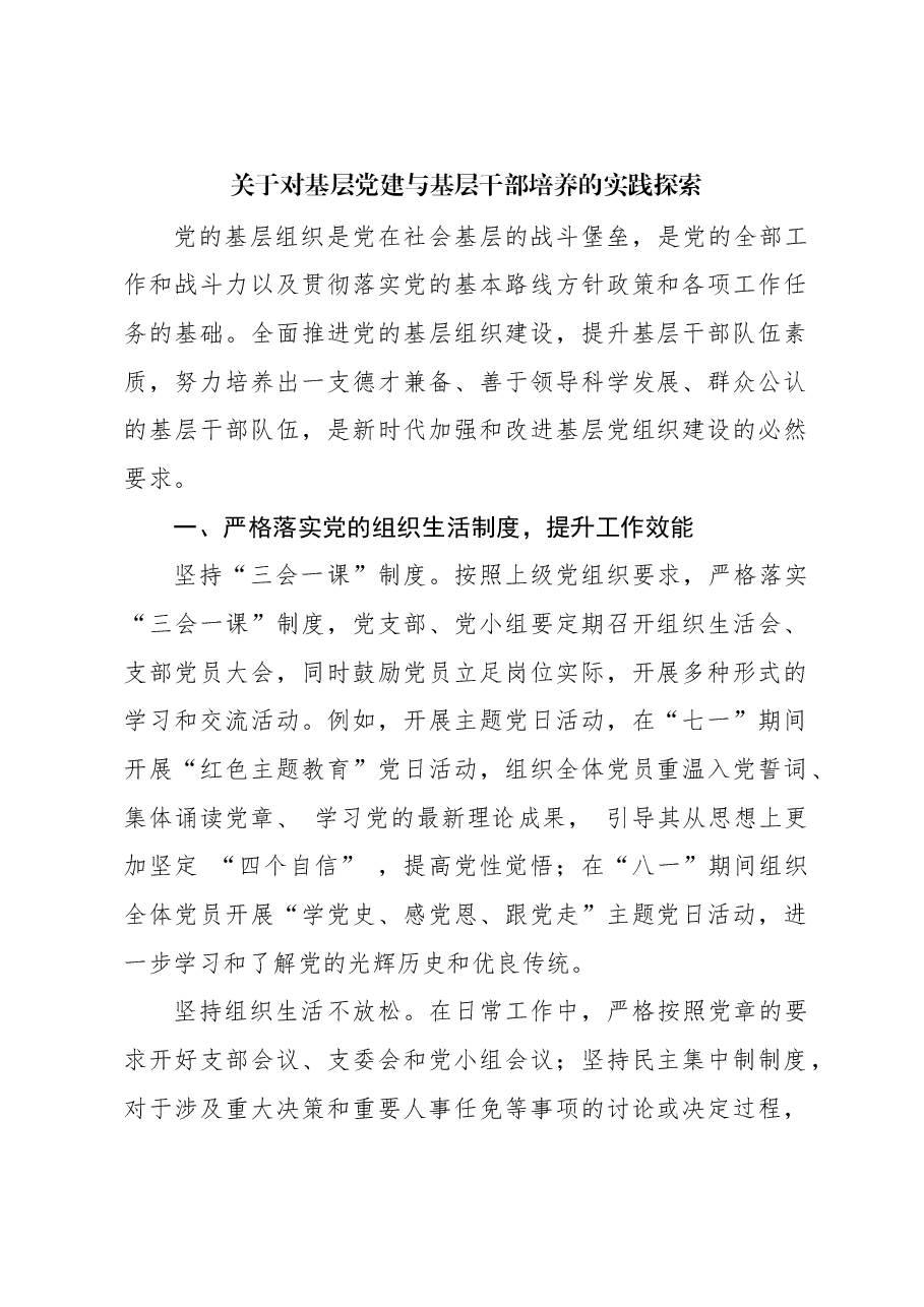 关于对基层党建与基层干部培养的实践探索.docx,第1页预览