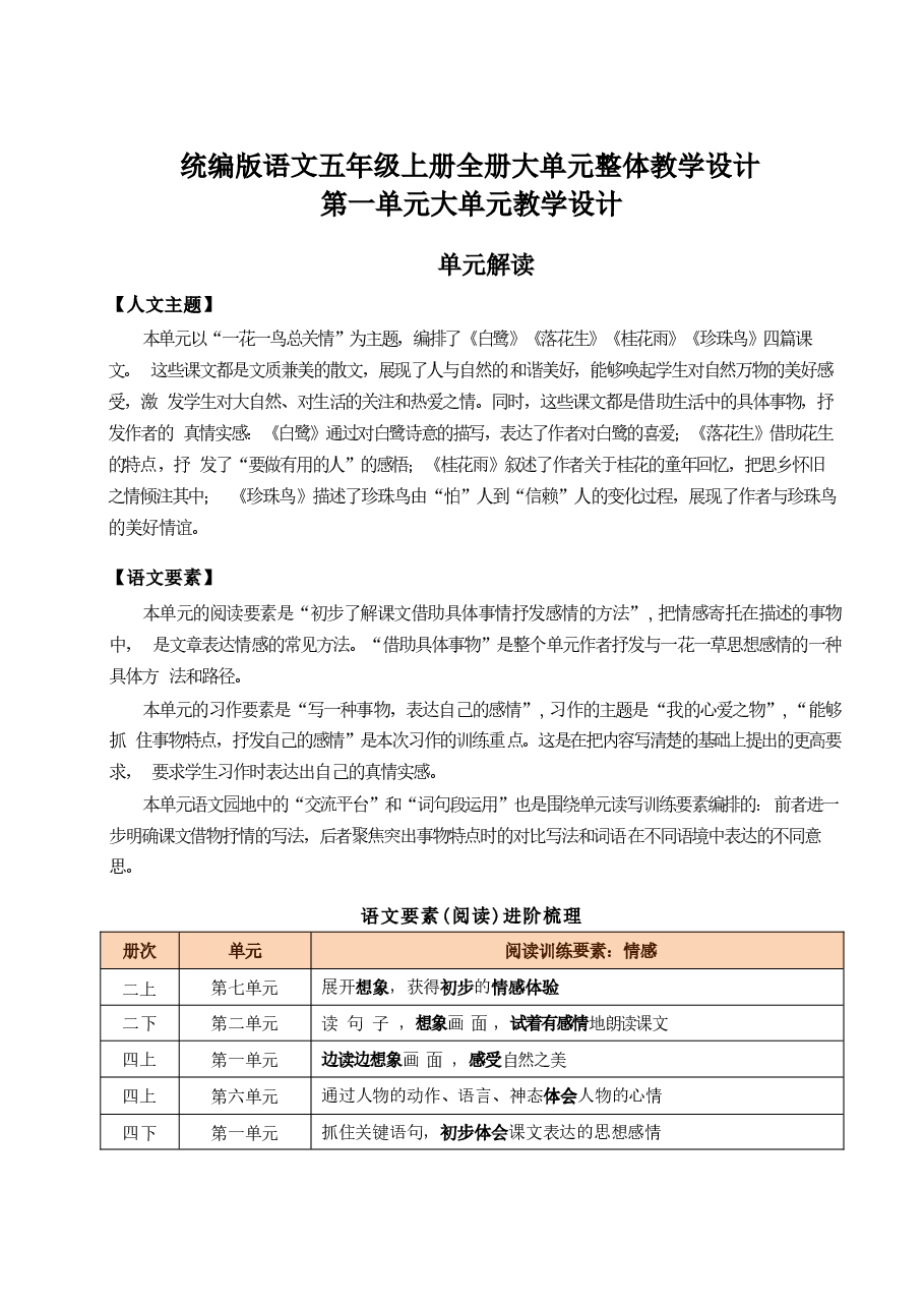统编版语文五年级上册全册大单元整体教学设计.docx,第1页预览