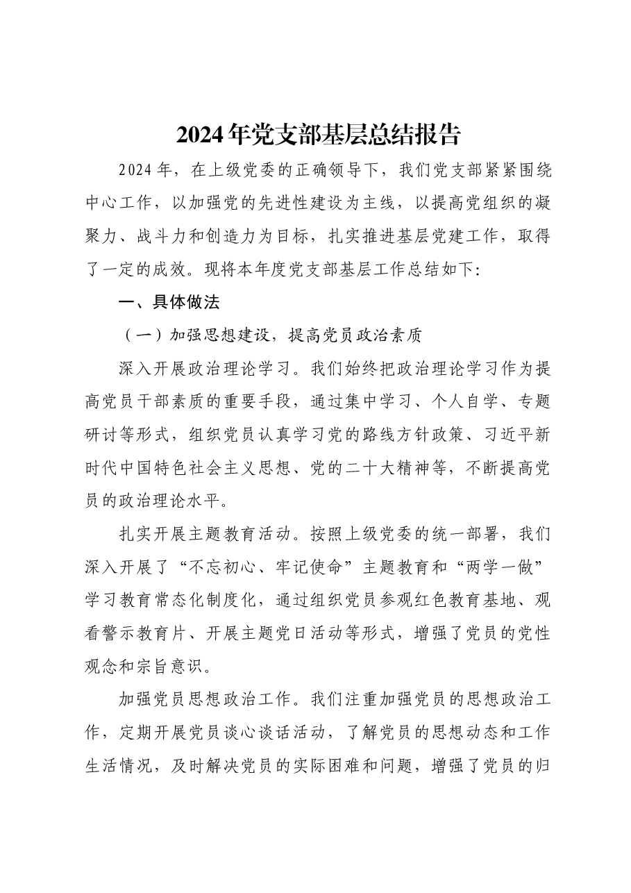 2024年党支部基层总结报告.docx,第1页预览
