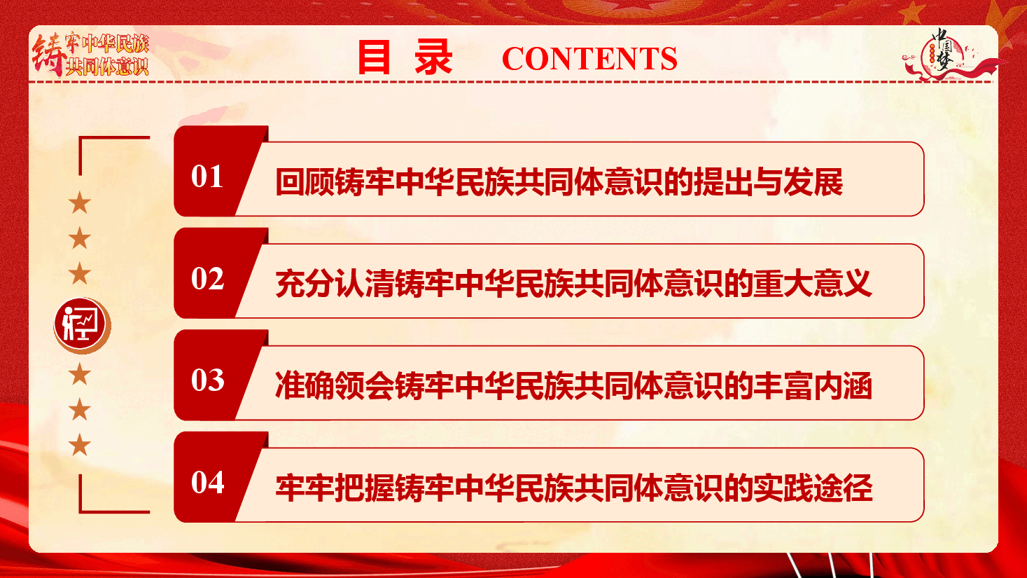 精品党课《铸牢中华民族共同体意识 书写同心共筑中国梦的崭新篇章》(PPT+讲稿).pptx,第4页预览